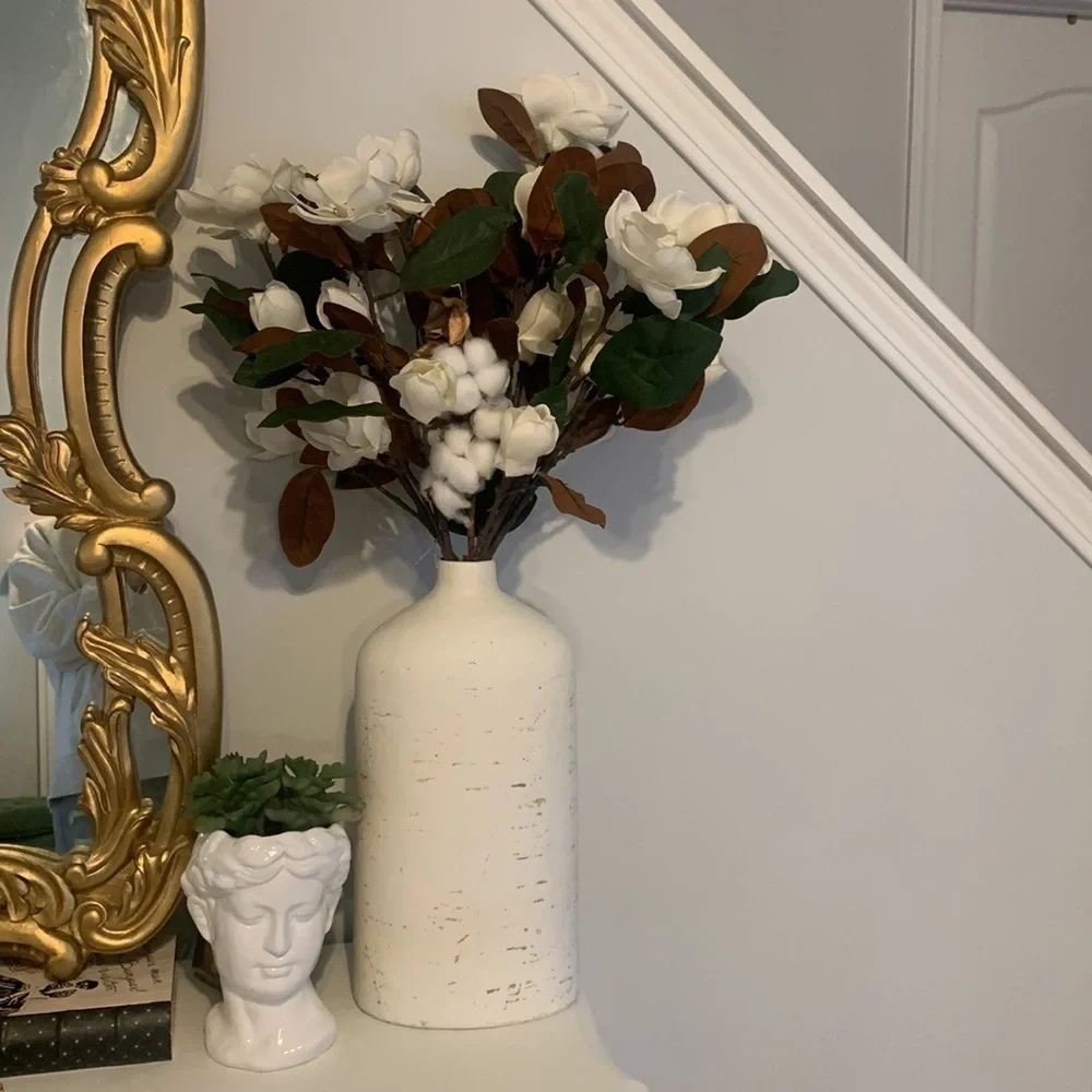 Magnolia 7‎ stems and one cotton greenery tall home decor realistic